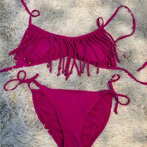 Pink Fringe Bikini Set